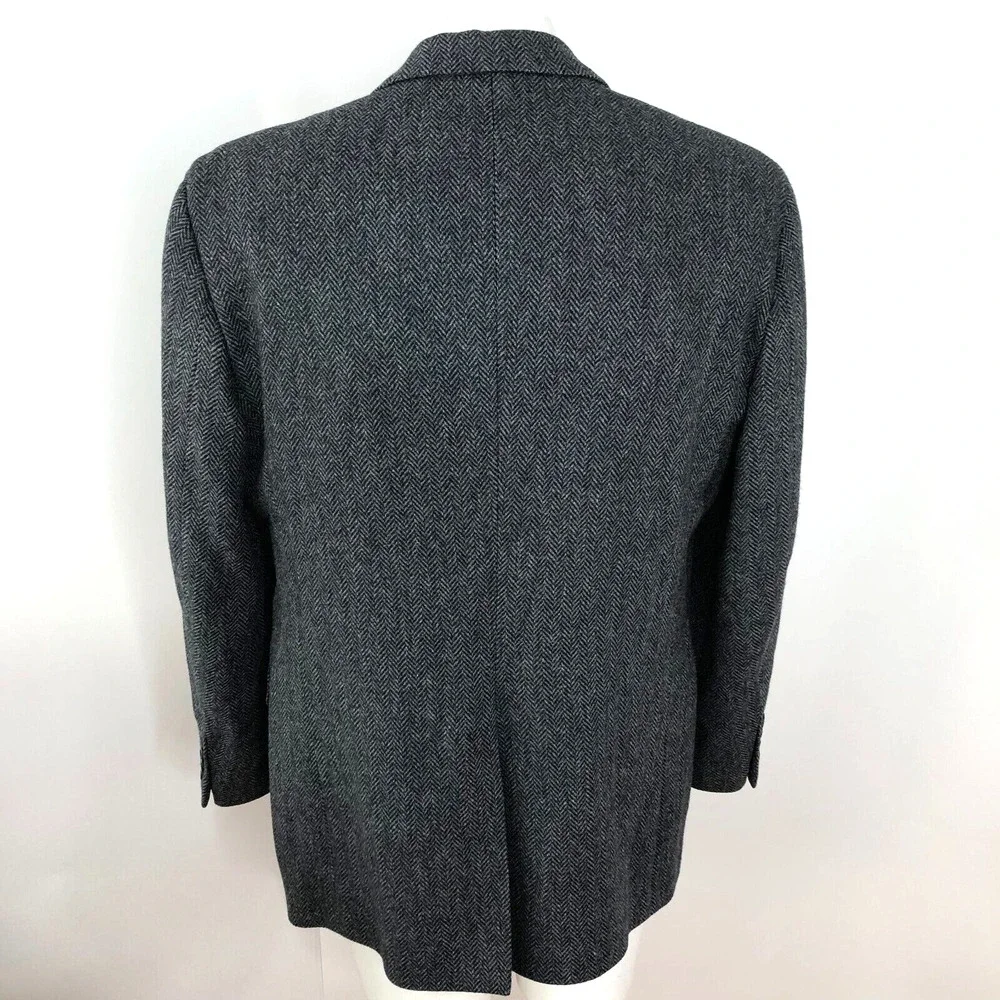 Stafford Herringbone 40 R Gray 100% Wool Button Blazer Sport Coat Jacket